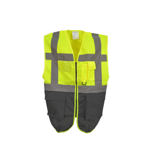 YOKO Warnweste Executive - gelb / grau  mit vielen Taschen und Reißverschluss