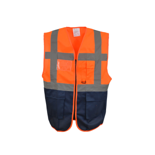 YOKO Warnweste Executive - orange / navy  mit vielen Taschen und Reißverschluss