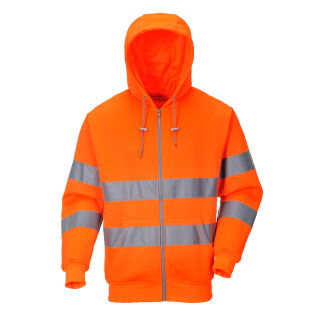 Warnschutz Rei&szlig;verschluss Kapuzen Sweatshirt Orange EN ISO 20471