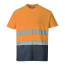 2-farbiges Baumwoll Komfort T-Shirt orange/navy EN 20471