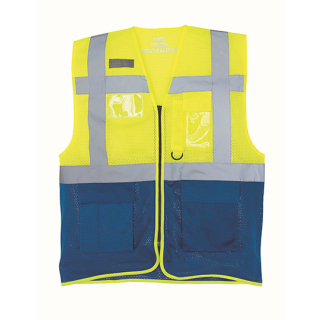 YOKO Recycled Mesh Warnweste Executive - two tone gelb / royal  mit Taschen und Rei&szlig;verschluss