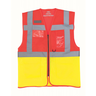 YOKO Recycled Mesh Warnweste Executive - two tone rot / gelb  mit Taschen und Rei&szlig;verschluss