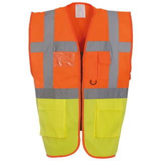 YOKO Warnweste Executive - orange / gelb  mit vielen Taschen und Rei&szlig;verschluss