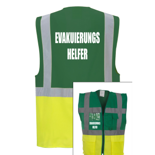 Evakuierungs Helfer Executive Weste grün/gelb mit vielen Taschen S-3XL