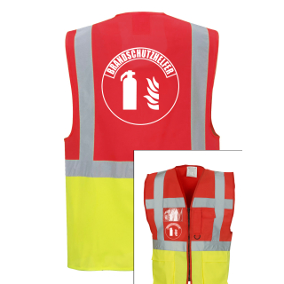 Brandschutzhelfer Piktogramm Executive Weste rot/gelb mit vielen Taschen S-3XL