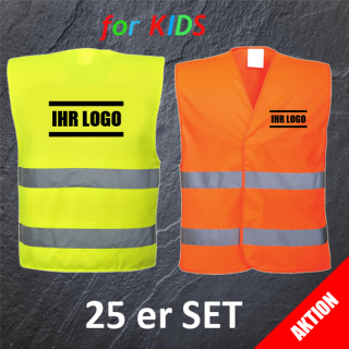 AKTION 25 er SET Kinder Warnweste Gelb oder Orange mit 1.fbg