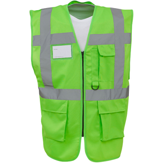 YOKO Warnweste Executive - Lime mit vielen Taschen und Rei&szlig;verschluss