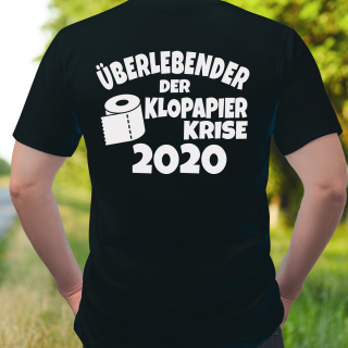 Funnywords Überlebender der Klopapier Krise 2020 - Backprint - T-Shirt XS-5XL Schwarz XL