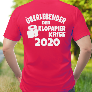 Funnywords Überlebender der Klopapier Krise 2020 - Backprint - T-Shirt XS-5XL Rot XXL