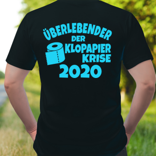 Funnywords Überlebender der Klopapier Krise 2020 - NEONDRUCK - Backprint - T-Shirt XS-5XL Neonblau XXL