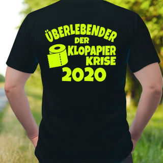 Funnywords Überlebender der Klopapier Krise 2020 - NEONDRUCK - Backprint - T-Shirt XS-5XL Neongelb XXL