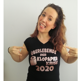 Funnywords Überlebende der Klopapier Krise 2020 Women V-Neck Shirt schwarz - rosegold M vorne