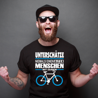 Funnywords® Alter Mensch mit Fahrrad T-Shirt S-3XL