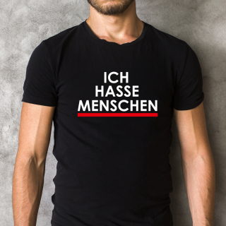 Funnywords® Rote Streifen Design ICH HASSE MENSCHEN T-Shirt  S-3XL