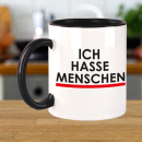 FUNNYWORDS® Rote Streifen Serie ICH HASSE MENSCHEN Kaffeebecher