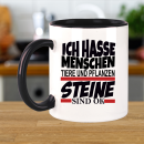 FUNNYWORDS® Rote Streifen Serie ICH HASSE MENSCHEN - STEINE SIND OK Kaffeebecher