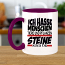 FUNNYWORDS&reg; Rote Streifen Serie ICH HASSE MENSCHEN - STEINE SIND OK Kaffeebecher