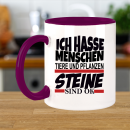 FUNNYWORDS® Rote Streifen Serie ICH HASSE MENSCHEN - STEINE SIND OK Kaffeebecher