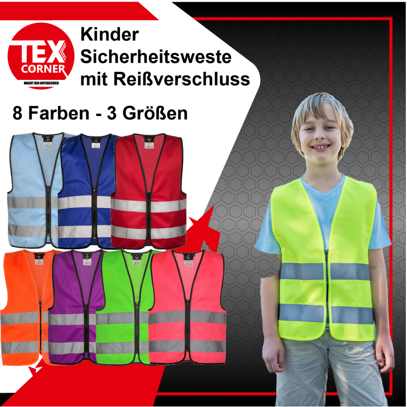 Korntex® Kinder Warnweste Reißverschluss Sicherheitsweste Funktionswe, 4,99  €