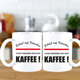 FUNNYWORDS&reg; Rote Streifen Serie Scheiss auf K&uuml;sschen - KAFFEE Kaffeebecher