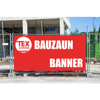 Bauzaunbanner 340 x 173 cm 4/0-farbig bedruckt, Umsäumt Ösen im Abstand von 50 cm rundum