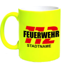 Neongelbe Feuerwehr Tasse FW2502 inkl. Wunschtext