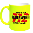 Neongelbe Feuerwehr Tasse FW2502 inkl. Wunschtext