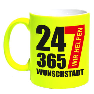 Neongelbe Ehrenamt 24 - 7 - 365 Tasse FW2503  inkl. Wunschtext Feuerwehr , Einsatzkräfte