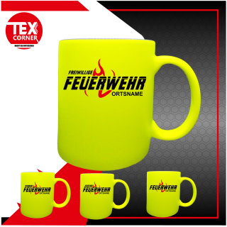 Feuerwehr Tasse Neongelb FW2505 inkl. Wunschtext