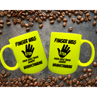 FUNNYWORDS® Finger weg - diese geile Tasse gehört  - Wunschname Fun - NEON / Glitzer - Tasse - Kaffeebecher