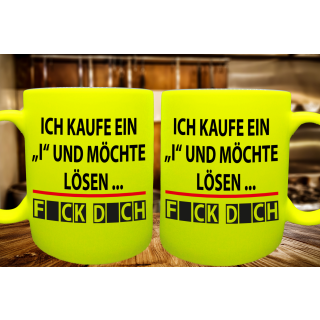 FUNNYWORDS® FICK DICH Lösungstasse Neon / Glitzer  - Tasse - Kaffeebecher