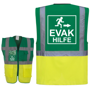 EVAK Hilfe Piktogramm Warnweste grün/gelb mit vielen Taschen S-3XL "EVAK22 Linie"