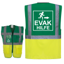 EVAK Hilfe Piktogramm Warnweste grün/gelb mit vielen Taschen S-3XL "EVAK22 Linie"