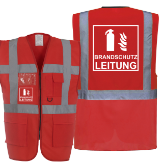 YOKO Executive Warnweste rot mit vielen Taschen und Reißverschluss