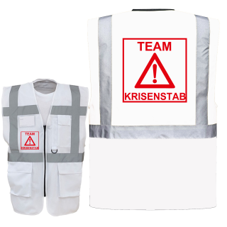 TEAM Krisenstab Piktogramm Warnweste weiß / rot mit vielen Taschen S-3XL "TEAM Linie"