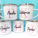 Emaille Tasse mit Namen und Initiale Metalltasse Robust