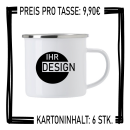 Emaille Tasse 300ml weiß Rand silber Metalltasse...