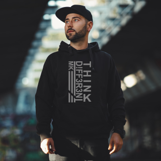 Think D!ff3r3nt Hoodie Deep Black mit Leuchtschrift silverreflection