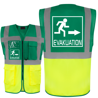 Evakuation Piktogramm Warnweste grün/gelb auch mit vielen Taschen