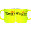 Neongelbe Feuerwehr Tasse FW1900 inkl. Wunschtext