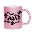 FUNNYWORDS® Team Gassi - mit dem HUND Gassi geht Kaffeebecher  NEON & Glitzer  - Tasse - Kaffeebecher