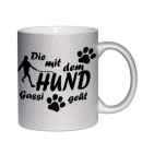 FUNNYWORDS® Team Gassi - mit dem HUND Gassi geht Kaffeebecher  NEON & Glitzer  - Tasse - Kaffeebecher