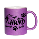 FUNNYWORDS® Team Gassi - mit dem HUND Gassi geht Kaffeebecher  NEON & Glitzer  - Tasse - Kaffeebecher