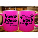 FUNNYWORDS® Team Gassi - mit dem HUND Gassi geht Kaffeebecher  NEON & Glitzer  - Wunschnamen