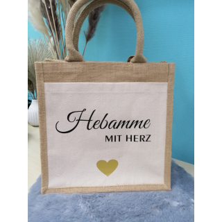 Geschenk Hebamme mit Herz - mit Namen - Jute Tasche | Geschenktasche | Dankeschön - Geschenkidee - Geburt- Schwangerschaft