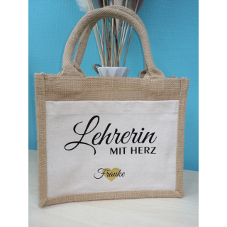 Geschenk Lehrerin mit Herz - mit Namen - Jute Tasche | Geschenktasche | Dankeschön - Geschenkidee - Schule - Klasse