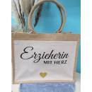 Geschenk Erzieherin mit Herz - mit Namen - Jute Tasche |...