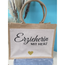 Geschenk Erzieherin mit Herz - mit Namen - Jute Tasche |...