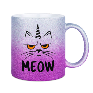 MEOW Horn - Miau Katzen Einhorn Tasse - Glitzer Kaffeebecher Tasse - Kaffeebecher