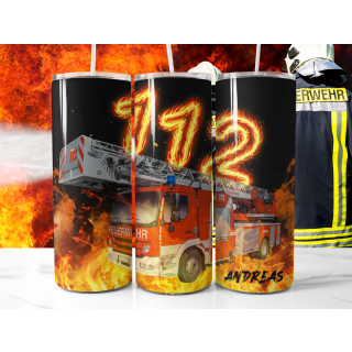 112 Feuerwehr Drehleiter Fire One Tumbler Edelstahl Trinkflasche inkl Wunschnamen